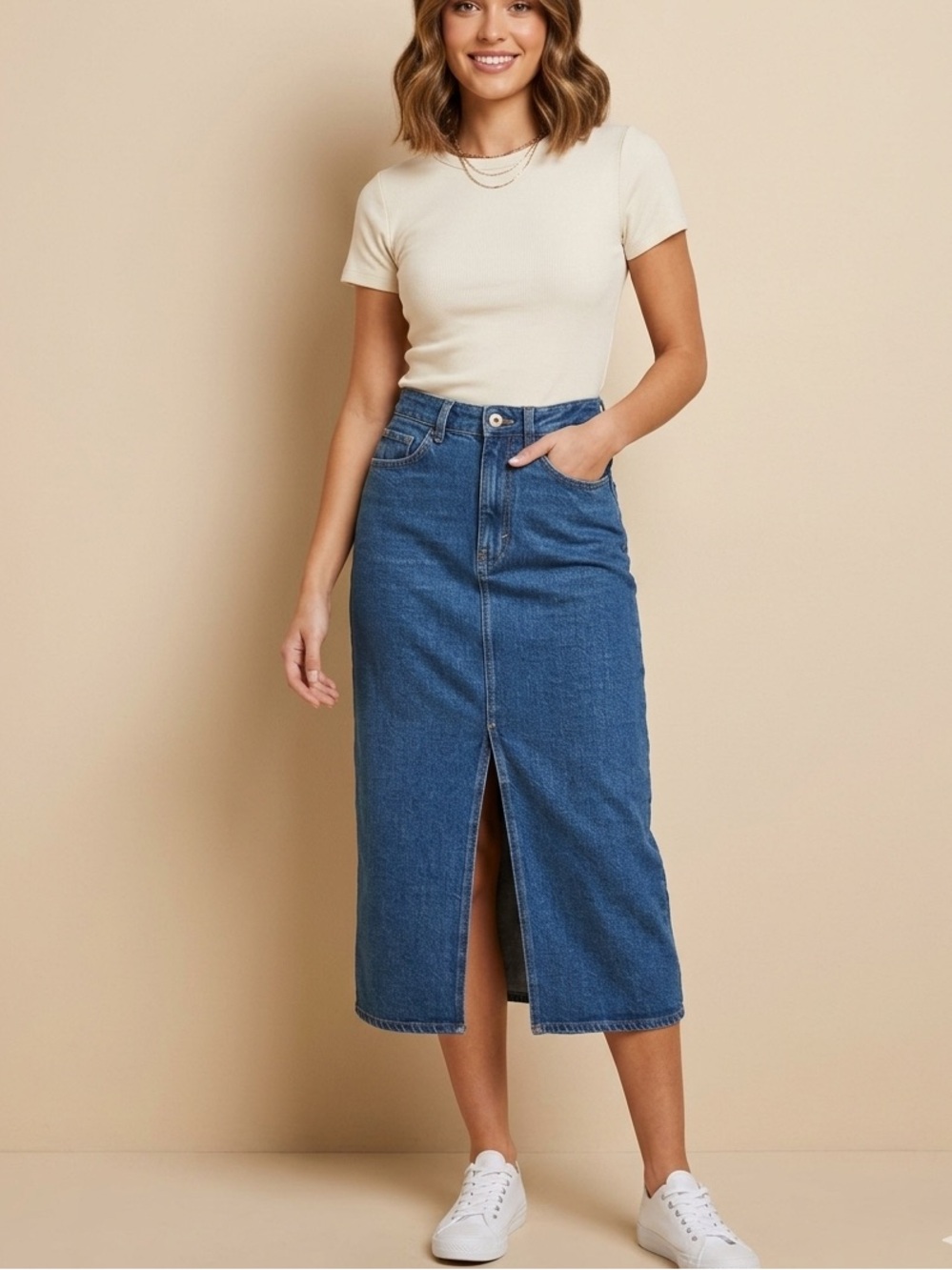 COS Front Slit Denim Midi Skirt Medium Blue Wash Size 2 / 25
